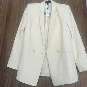 NEW Express padded shoulder cream boyfriend blazer, S